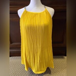 NWT Michael Kors Yellow Dandelion Pleated Women's MK chain Halter Style Top Sz M